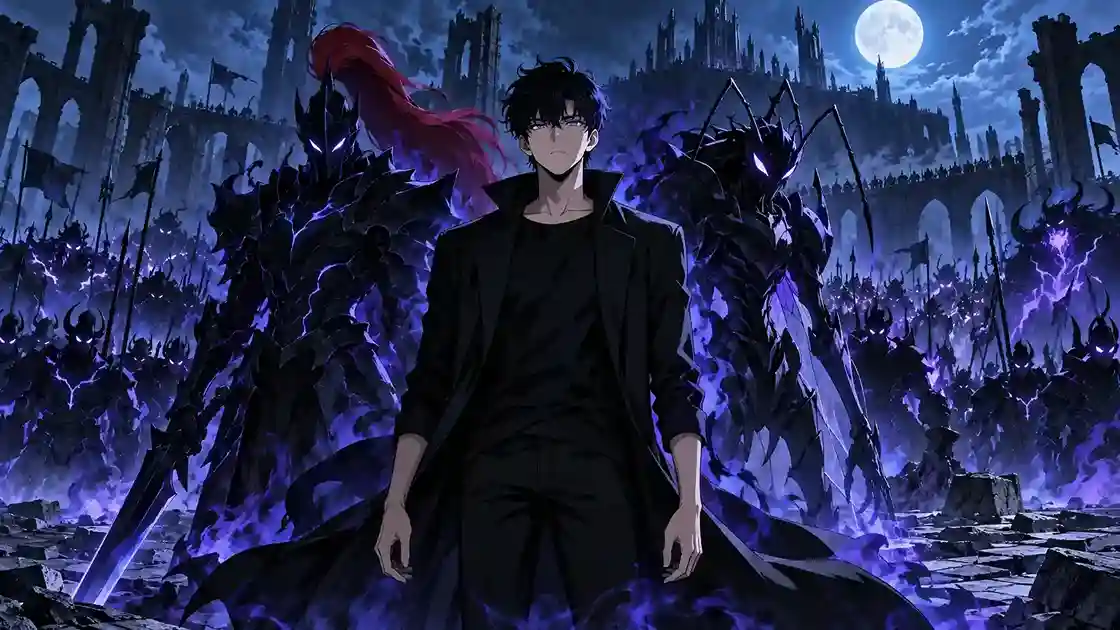 Sung Jinwoo standing with shadow army - Solo Leveling analysis hero image
